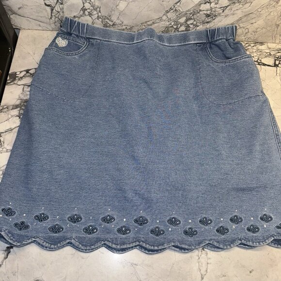 Dream Jeannes Quacker Factory Skort Women’s Lg QVC Scalloped Hem Blue Jean bling - Picture 1 of 3